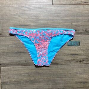 PURSUIT Women's Bow Back Bikini Bottom Size Large Turquoise‎ Coral White